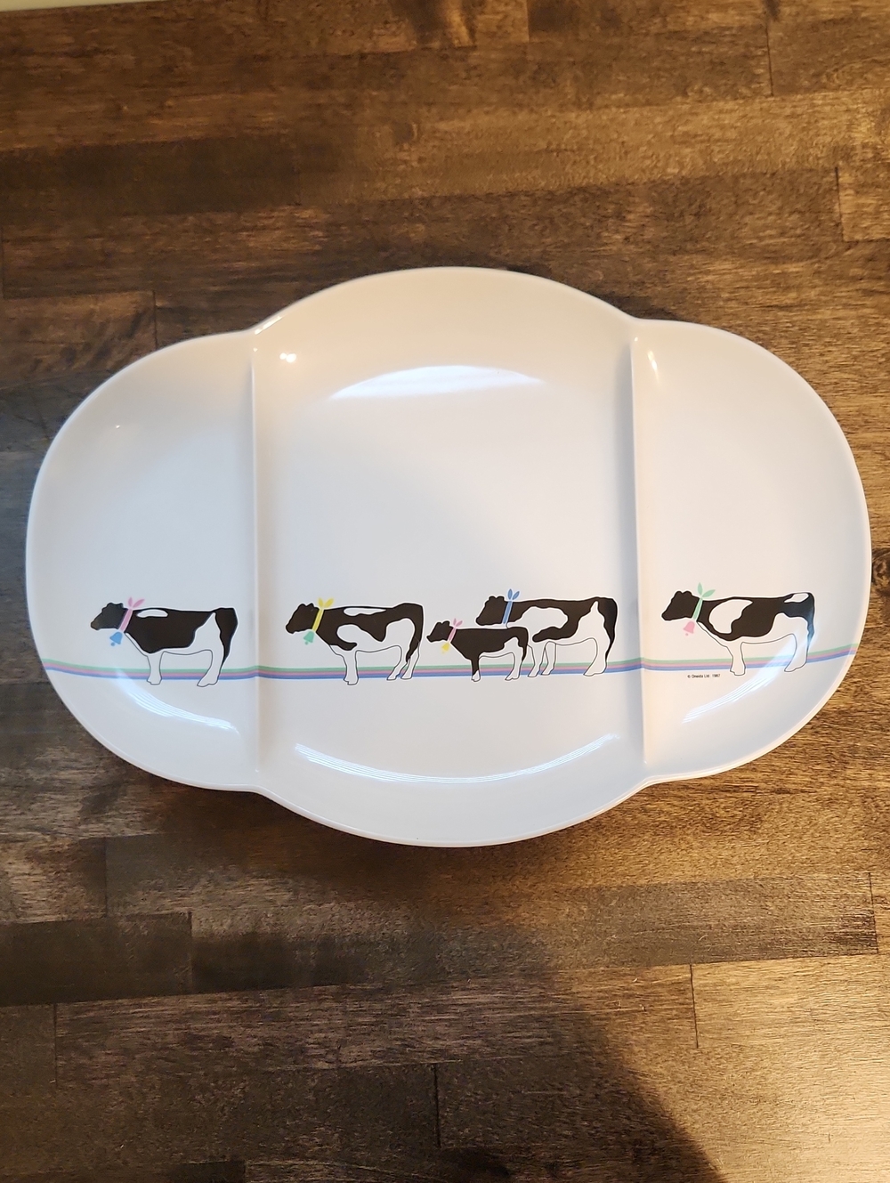 Oneida Cow Divided Platter With Pastel Accents